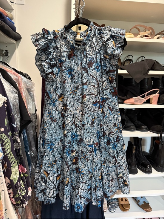Ulla Johnson Dresses & Skirts - Ulla Johnson Blue Floral Ruffled Sleeveless Dress